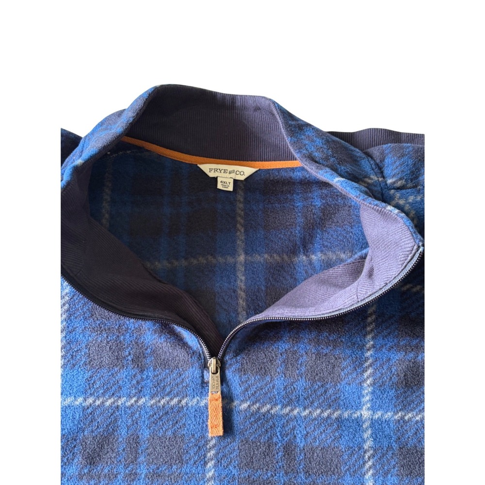 Frye & Co Mens Blue Plaid Fleece Quarter Zip Pullover Sweater 4XLT Big & Tall